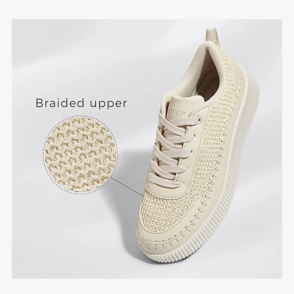 Elegant Cream Platform Sneakers for Women - Picture 4 of 10